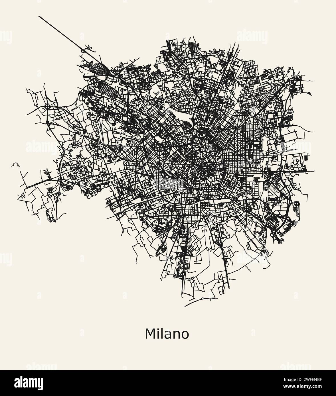 Mappa stradale della città di Milano, città metropolitana di Milano, Italia Illustrazione Vettoriale