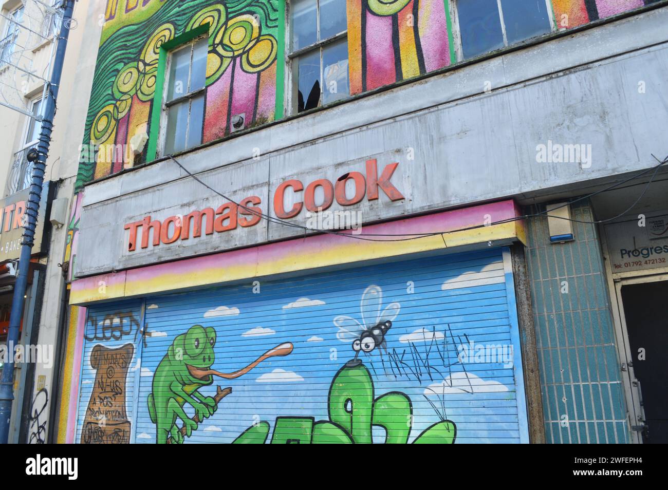 Ex outlet Thomas Cook su High Street, Swansea, Galles. 26 gennaio 2024. Foto Stock