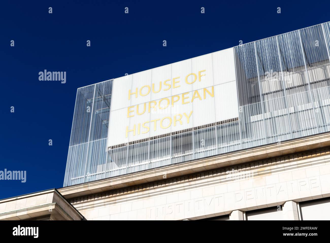 Esterno della Casa della storia europea, Bruxelles, Belgio Foto Stock