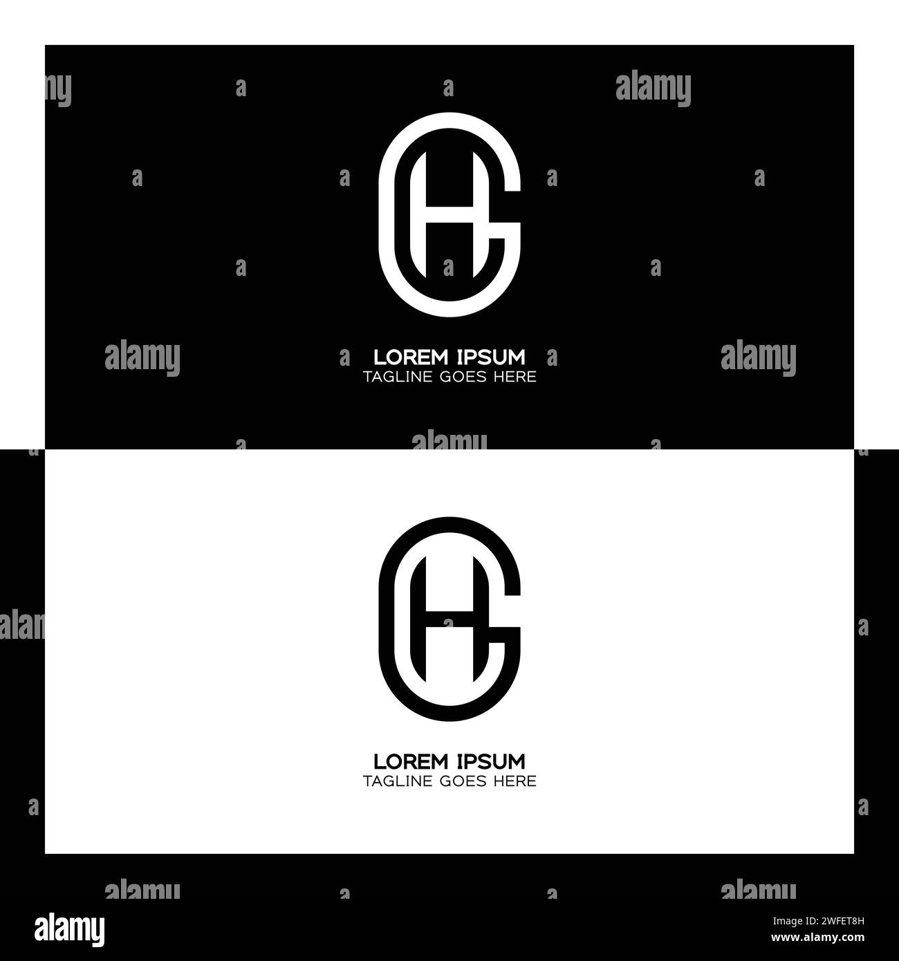 Logo della lettera iniziale GH. Monogramma di progettazione dei modelli alfabetici G e H. Illustrazione Vettoriale