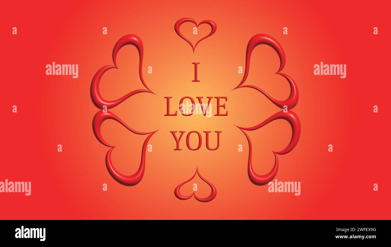 Cuori romantici con l'iscrizione che ti amo. Ideale per San Valentino o per temi romantici. Sfondo graduato Illustrazione Vettoriale