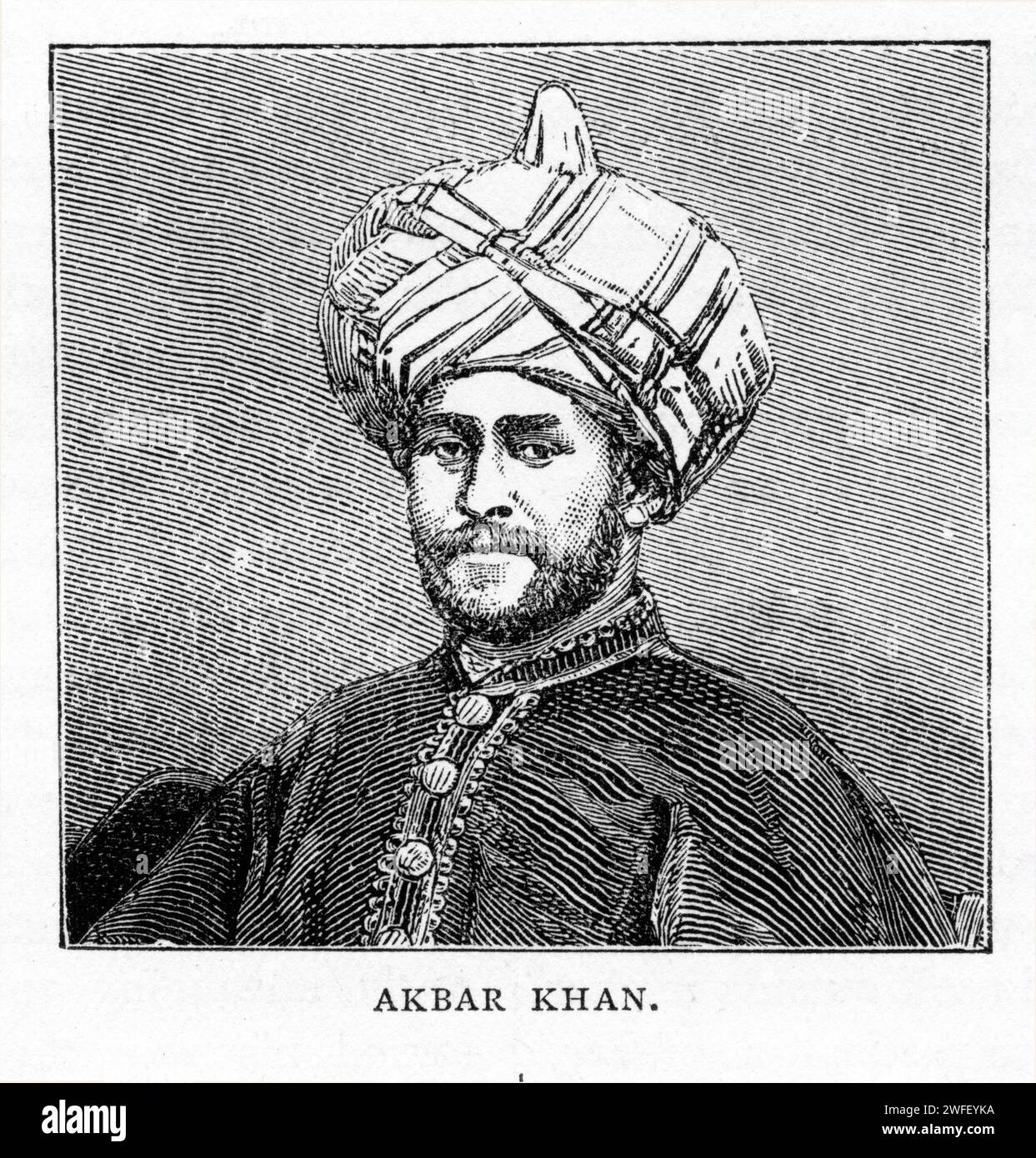 Ritratto di Wazīr Akbar Khān, un principe barakzai, generale, emiro per un anno, e infine wazir/erede apparente di Dost Mohammad Khan fino alla sua morte nel 1847. Pubblicato intorno al 1900 Foto Stock
