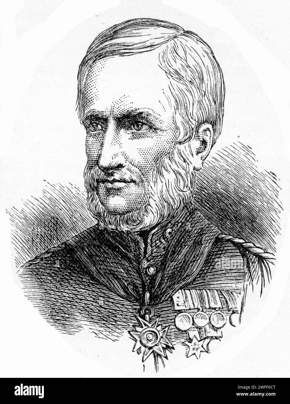 Ritratto del tenente generale Sir Henry Marshman Havelock-Allan, i baronetto VC, GCB, DL (1830 – 1897) un soldato e politico britannico. 'Allan' nel cognome è stato aggiunto nel marzo 1880. pubblicato intorno al 1903. Foto Stock