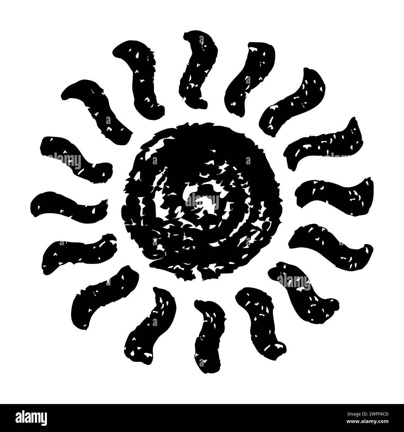 Simbolo del sole dipinto a mano, disegnato a mano con pastello Illustrazione Vettoriale