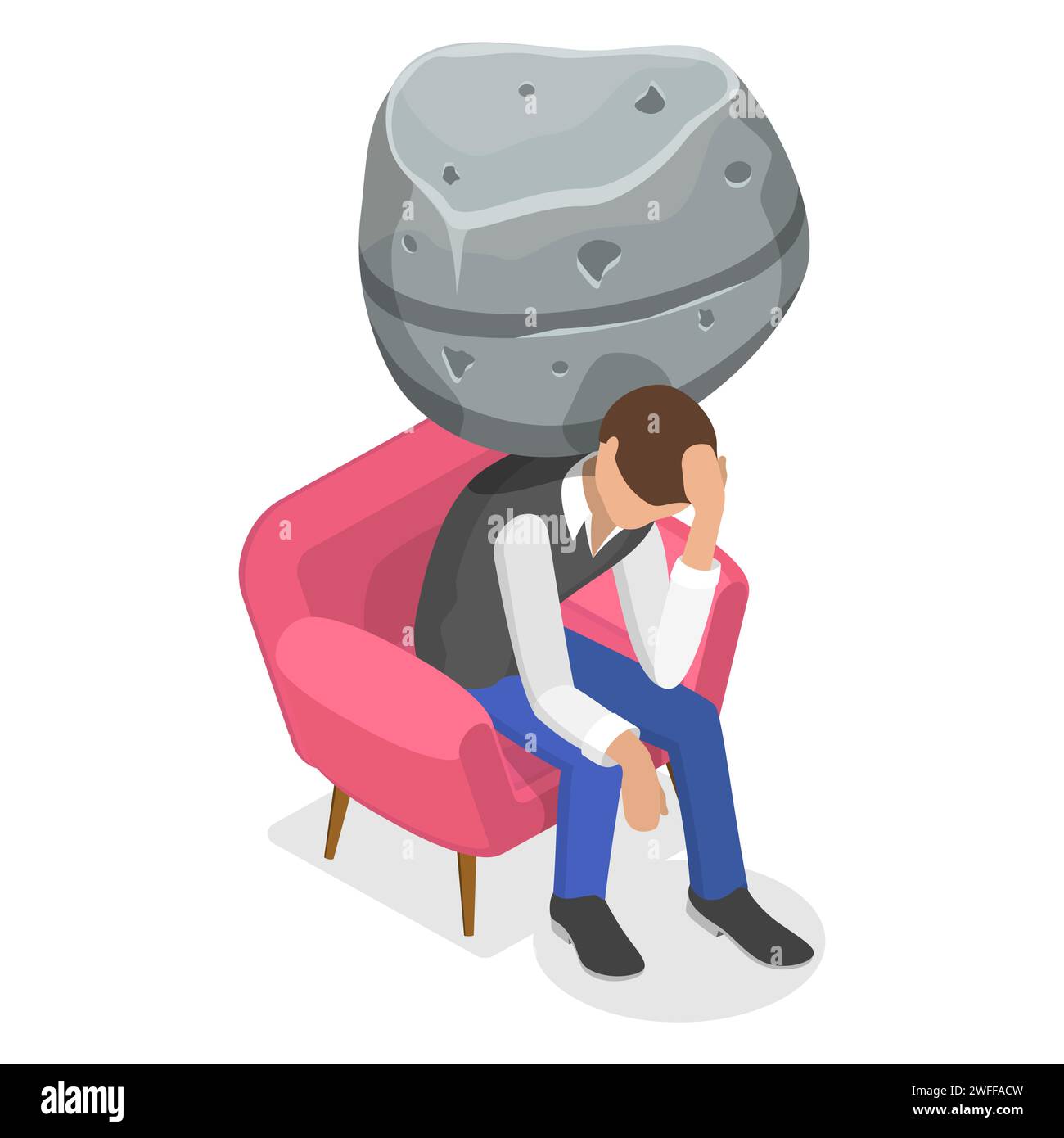 Illustrazione concettuale del vettore piatto isometrico 3D di un uomo frustrato e depresso sovraccarico di problemi difficili. Illustrazione Vettoriale