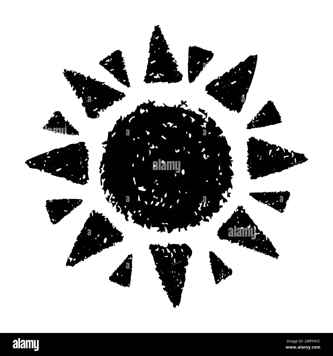 Simbolo del sole dipinto a mano, disegnato a mano con pastello Illustrazione Vettoriale