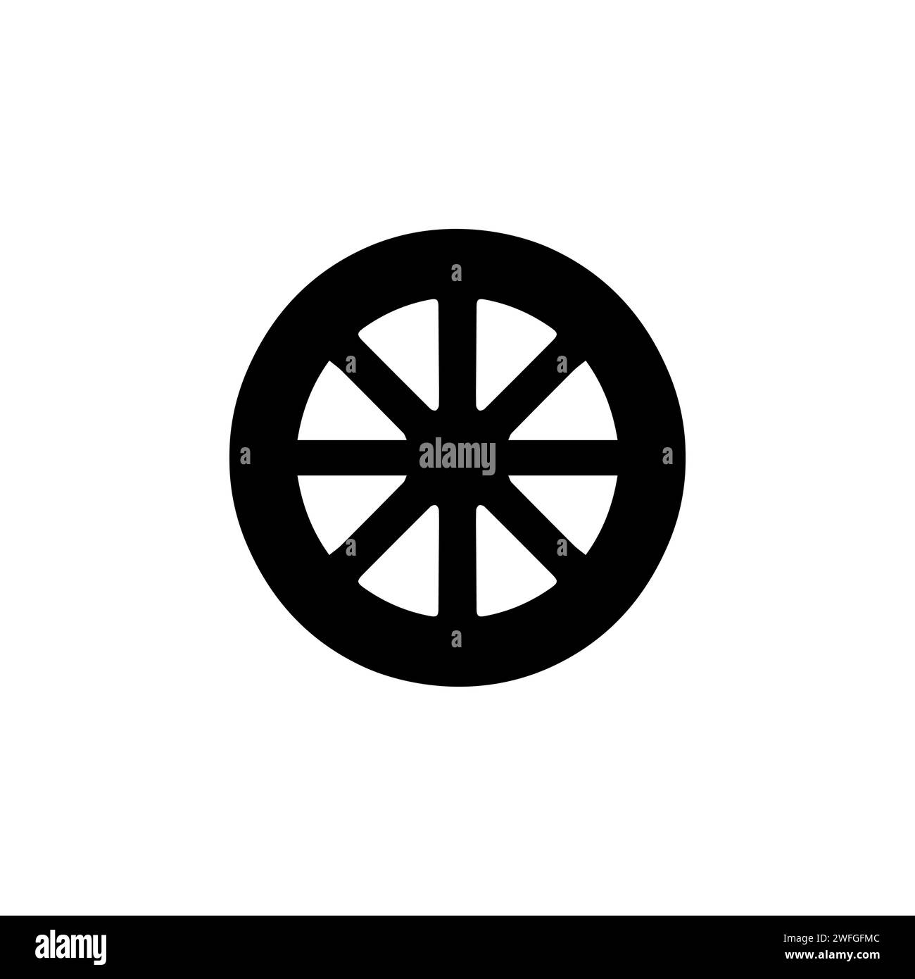 Icona vettore piatto ruota carrello. Semplice simbolo solido isolato su sfondo bianco Illustrazione Vettoriale