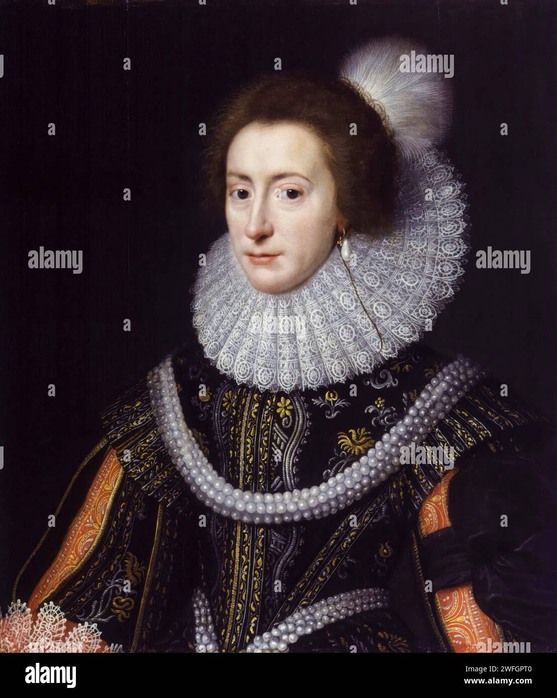 Elizabeth Stuart (1596-1662), Regina di Boemia (1619-1620), ritratto dipinto ad olio su tavola della bottega di Michiel Janszoon van Mierevelt, circa 1623 Foto Stock