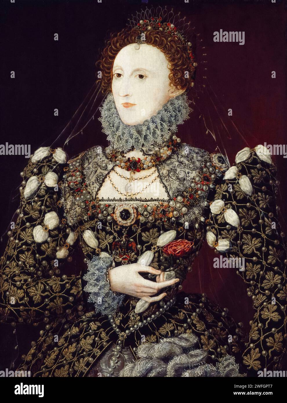 Regina Elisabetta i d'Inghilterra (1533-1603), il ritratto della Fenice, dipinto ad olio su tavola di Nicholas Hilliard, 1575-1576 Foto Stock