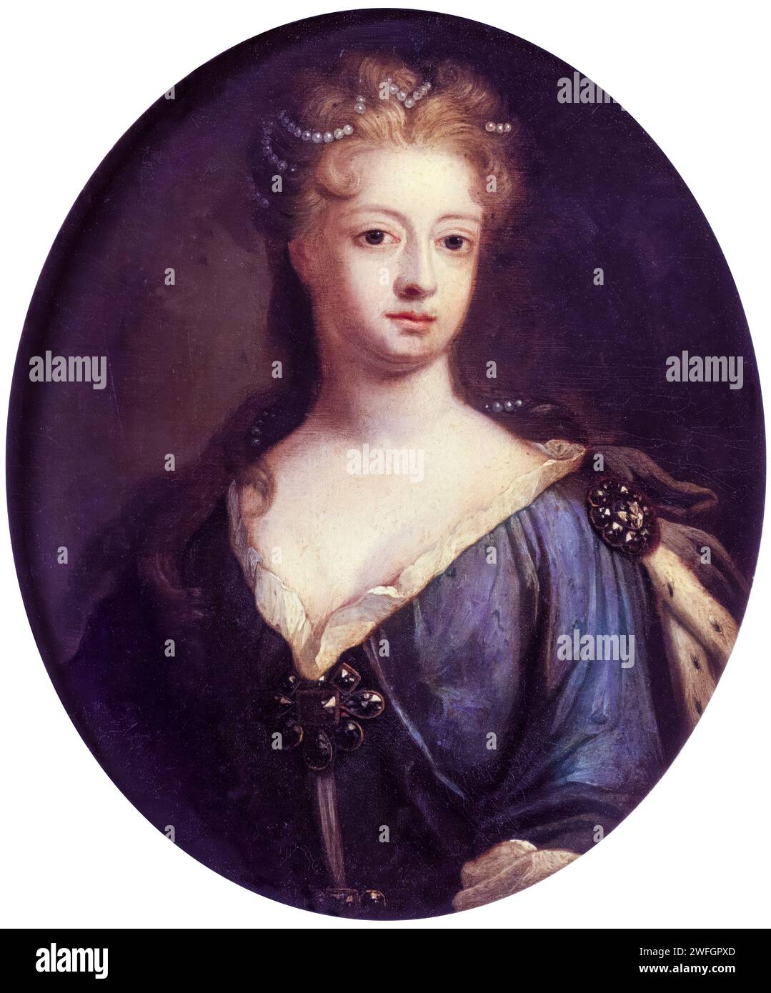 Sofia Dorotea di Hannover (1687-1757), regina consorte di Prussia ed eletttrice di Brandeburgo (1713-1740), ritrattista a olio su rame dopo Johann Leonhard Hirschmann, 1706 Foto Stock