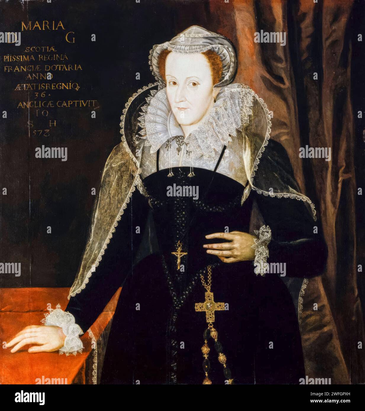 Maria, Regina di Scozia (1542-1587), Regina di Scozia (1542-1567), ritratto dipinto ad olio su tavola dopo Nicholas Hilliard, 1578 Foto Stock