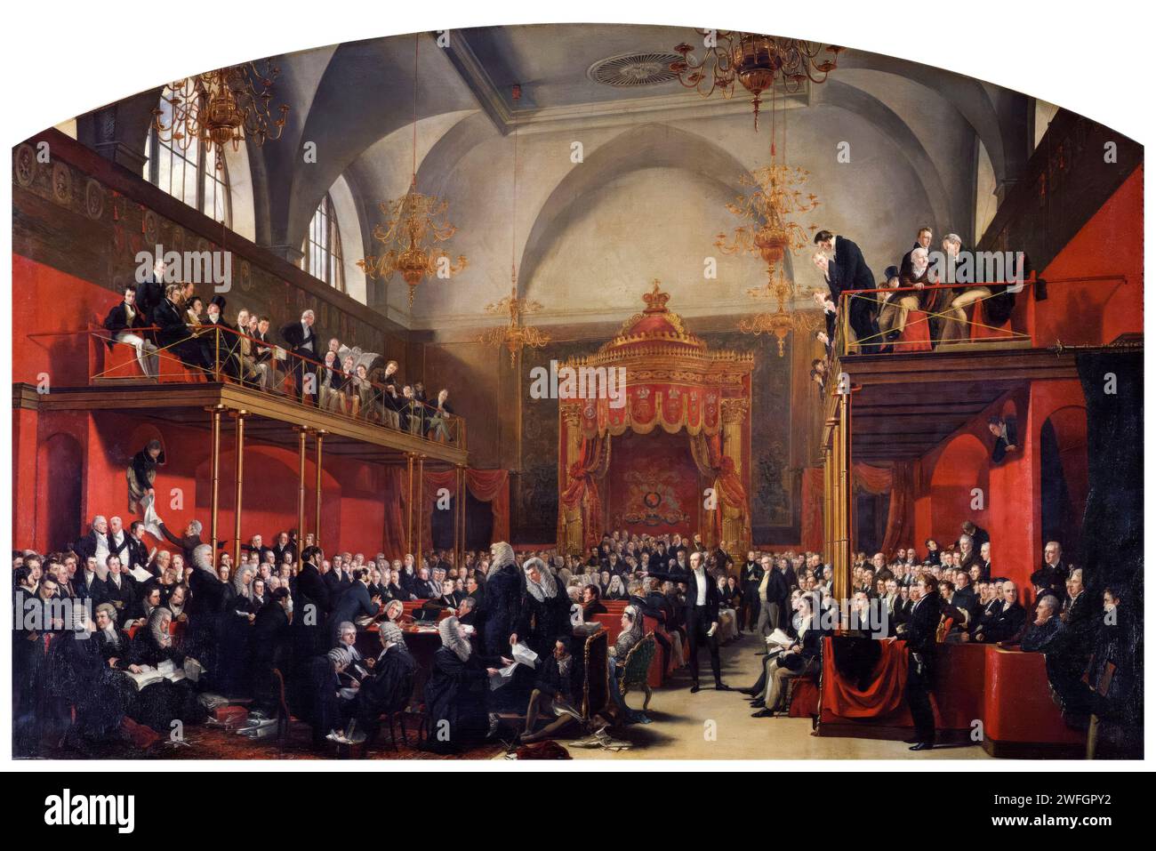 The Trial of Queen Caroline, 1820, dipinto ad olio su tela di Sir George Hayter, 1820-1823 Foto Stock