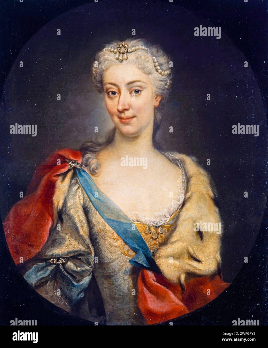 Maria Clementina Sobieska (1702-1735), regina titolare d'Inghilterra, Scozia e Irlanda, ritratto dipinto ad olio su tela dopo Martin van Meytens, 1727-1728 Foto Stock