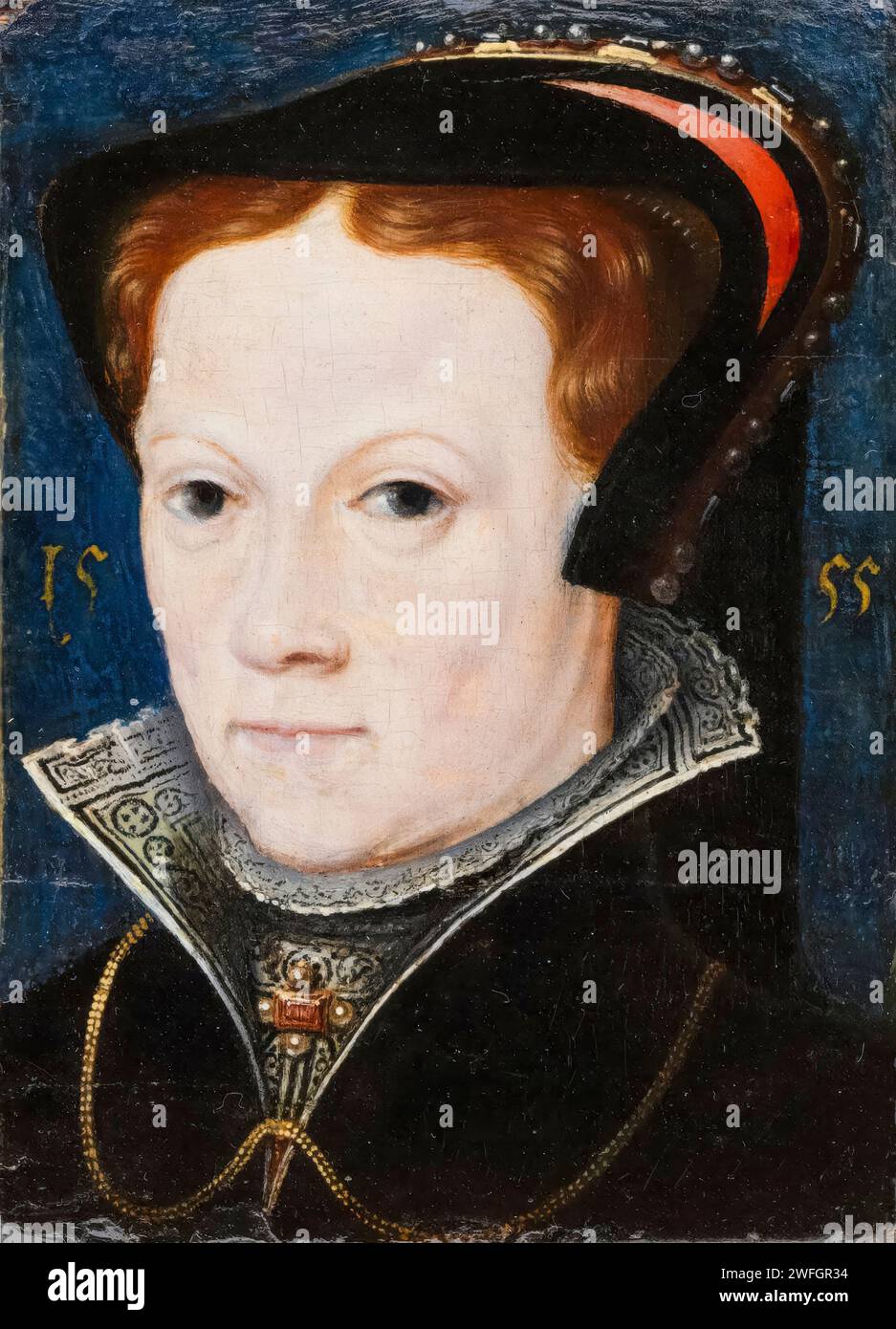 Regina Maria i, d'Inghilterra, (1516-1558), nota come "Bloody Mary", ritratto a olio su tavola dopo Anthonis Mor, 1555 Foto Stock