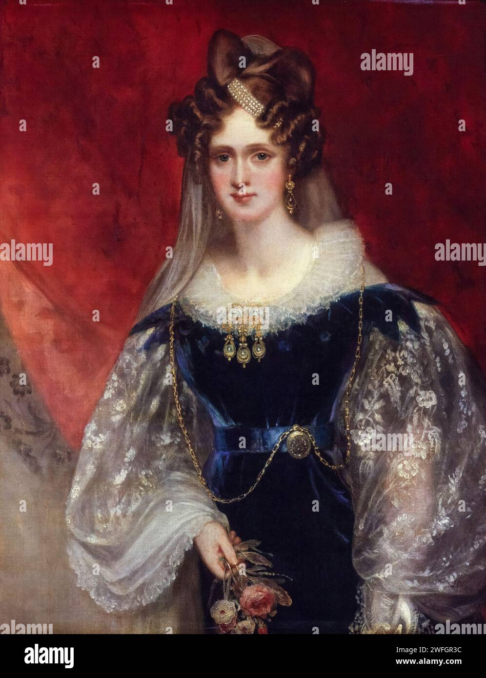 Regina Adelaide di Sassonia-Meiningen (1792-1849), Regina consorte del Regno Unito e Hannover (1830-1837), ritratto dipinto ad olio su tela di Sir William Beechey, circa 1831 Foto Stock Regina Adelaide di Sassonia-Meiningen (1792-1849), Regina consorte del Regno Unito e Hannover (1830-1837), ritratto dipinto ad olio su tela di Sir William Beechey, circa 1831 Foto Stock