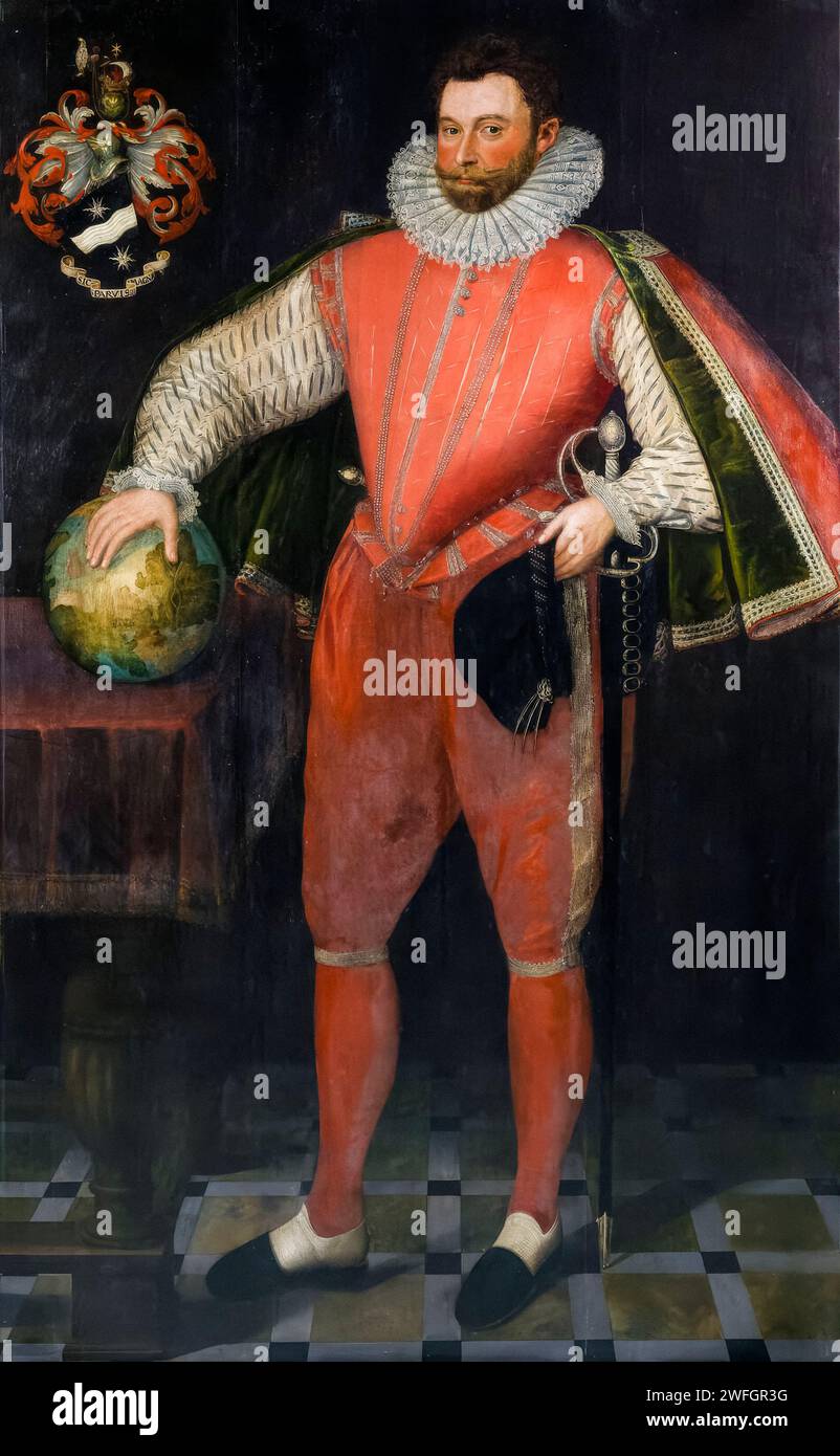 Sir Francis Drake (1540-1596), esploratore inglese, ritratto dipinto ad olio su tavola, circa 1581 Foto Stock