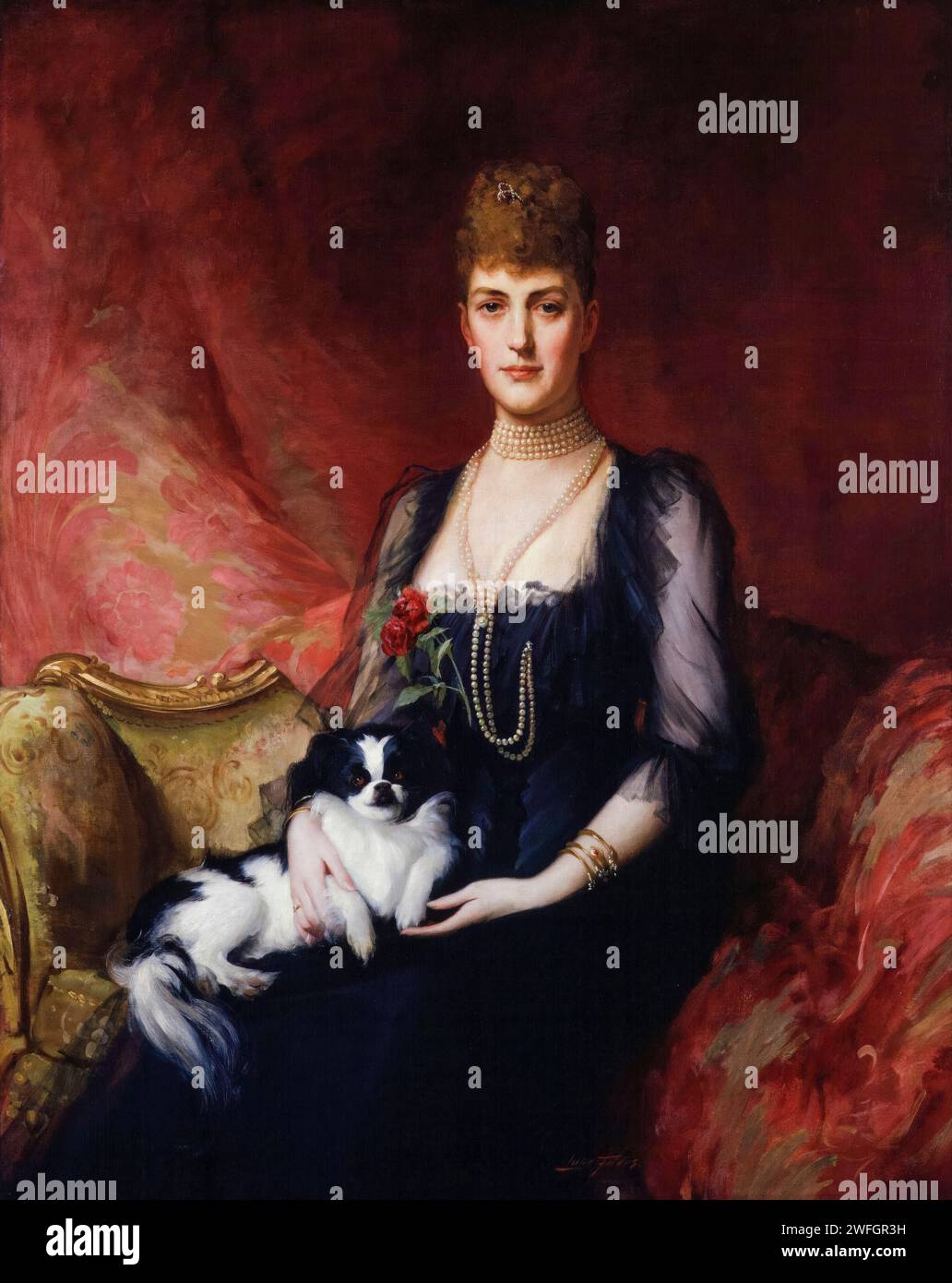 La regina Alessandra di Danimarca (1844-1925), quando principessa di Galles, poi regina consorte del Regno Unito (1901-1910), ritratta ad olio su tela dopo Sir Samuel Luke Fildes, 1920 Foto Stock