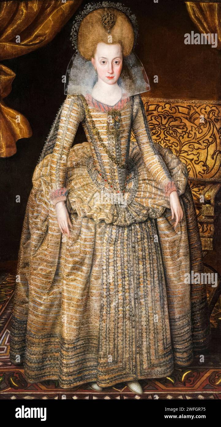 Principessa Elisabetta (1596-1662), regina di Boemia (1619-1620), ed eletttrice Palatina (1613-1623), ritratto dipinto ad olio su tela di Robert Peake il Vecchio, circa 1610 Foto Stock