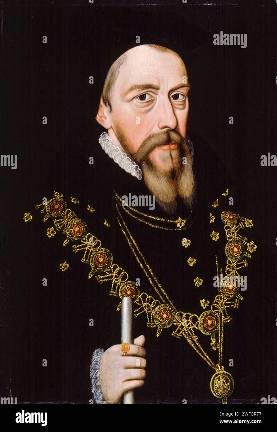 William Cecil, i barone Burghley, Lord Burghley (1520-1598), statista inglese. Consigliere capo della regina Elisabetta i, ritrattista ad olio su tavola, dopo il 1572 Foto Stock