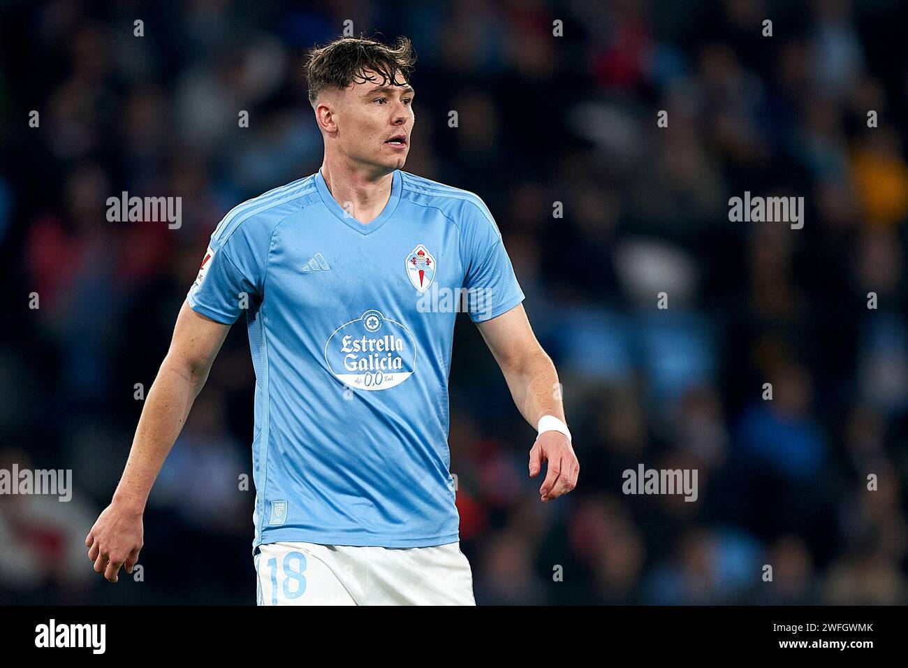 Jorgen Strand Larsen della RC Celta de Vigo si vede durante la partita di la Liga EA Sports tra RC Celta de Vigo e Cadice CF all'Estadio Abanca Balaidos Foto Stock