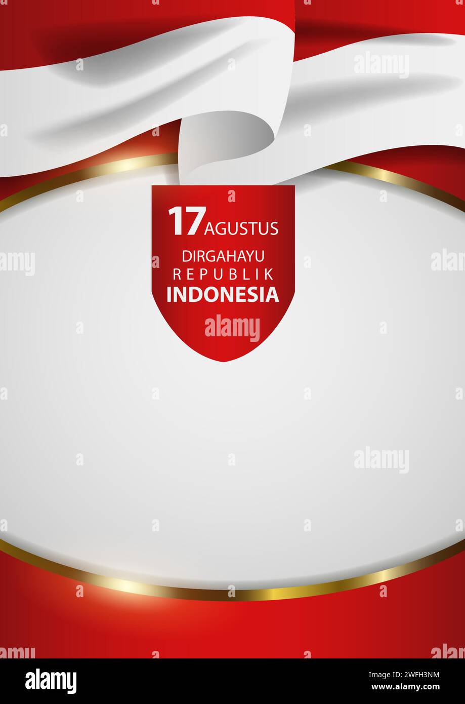 Bandiera della Repubblica di Indonesia con cornice decorativa dorata, il significato del testo della copia è longevità Repubblica di Indonesia Illustrazione Vettoriale