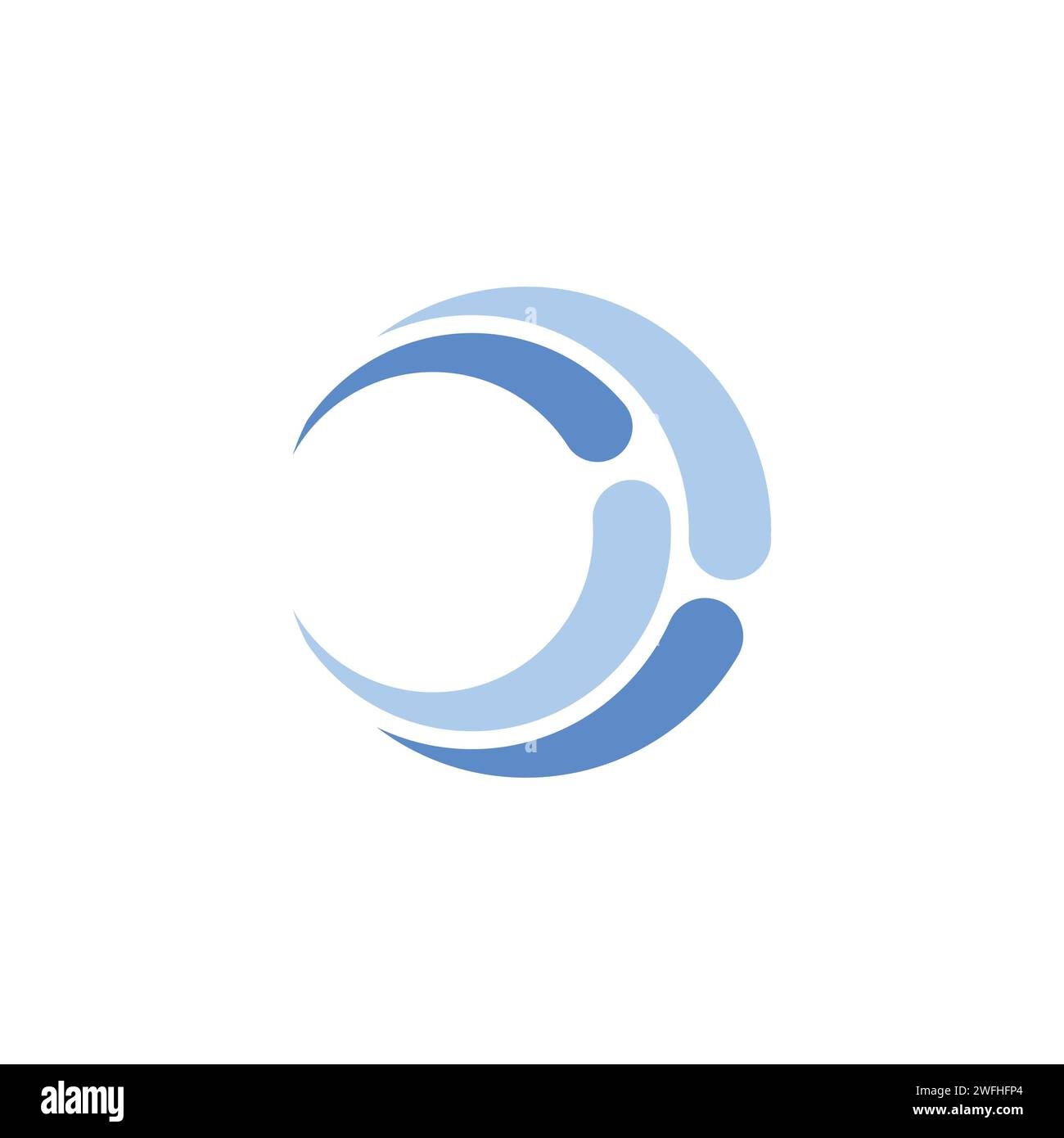 Logo delle onde circolari, simbolo dell'acqua di spruzzo blu della sfera, icona del vento di turbolenza disegno vettoriale, simbolo del logo dell'onda blu simbolo icona disegno vettoriale Illustrazione Vettoriale