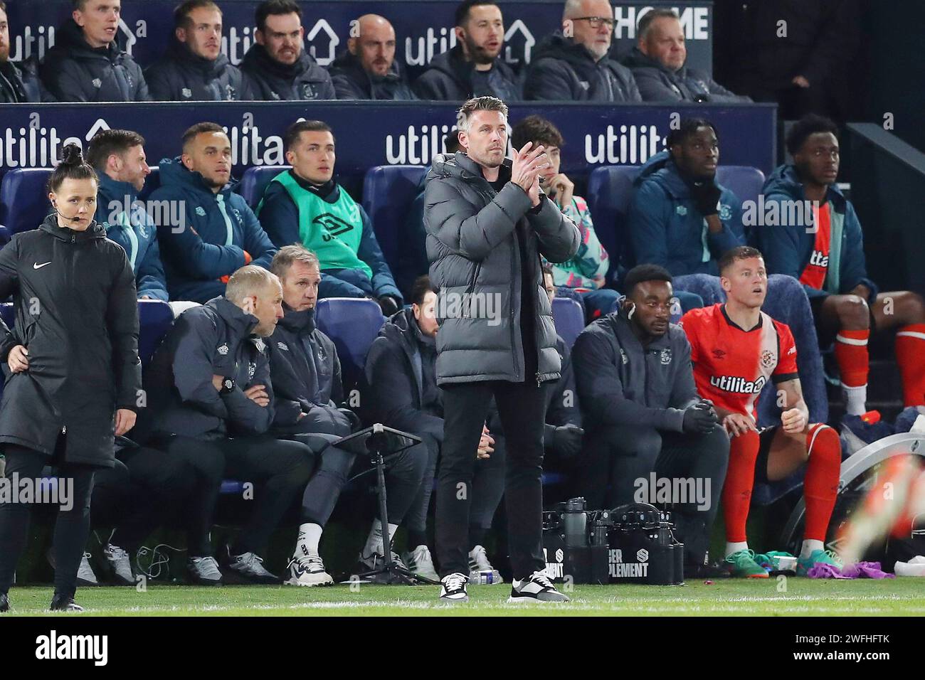 Luton Town Manager Rob Edwards durante la partita di calcio del campionato inglese di Premier League tra Luton Town e Brighton e Hove Albion il 30 gennaio 2024 a Kenilworth Road a Luton, Inghilterra Foto Stock