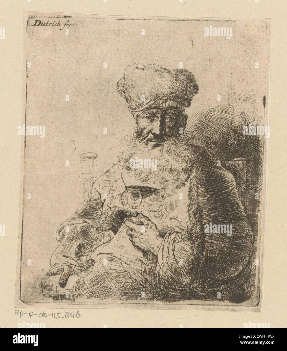 Busto di un prete ebreo, Christian Wilhelm Ernst Dietrich, 1722 - 1774 stampa Germania (forse) carta incisione vecchio. Paramenti di sommo sacerdote  religione ebraica. head-gear: turban Foto Stock