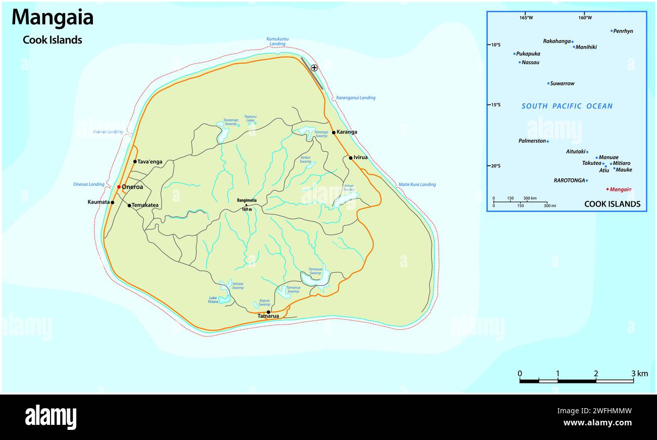 Mappa vettoriale dell'isola di Mangaia, Isole Cook Foto Stock