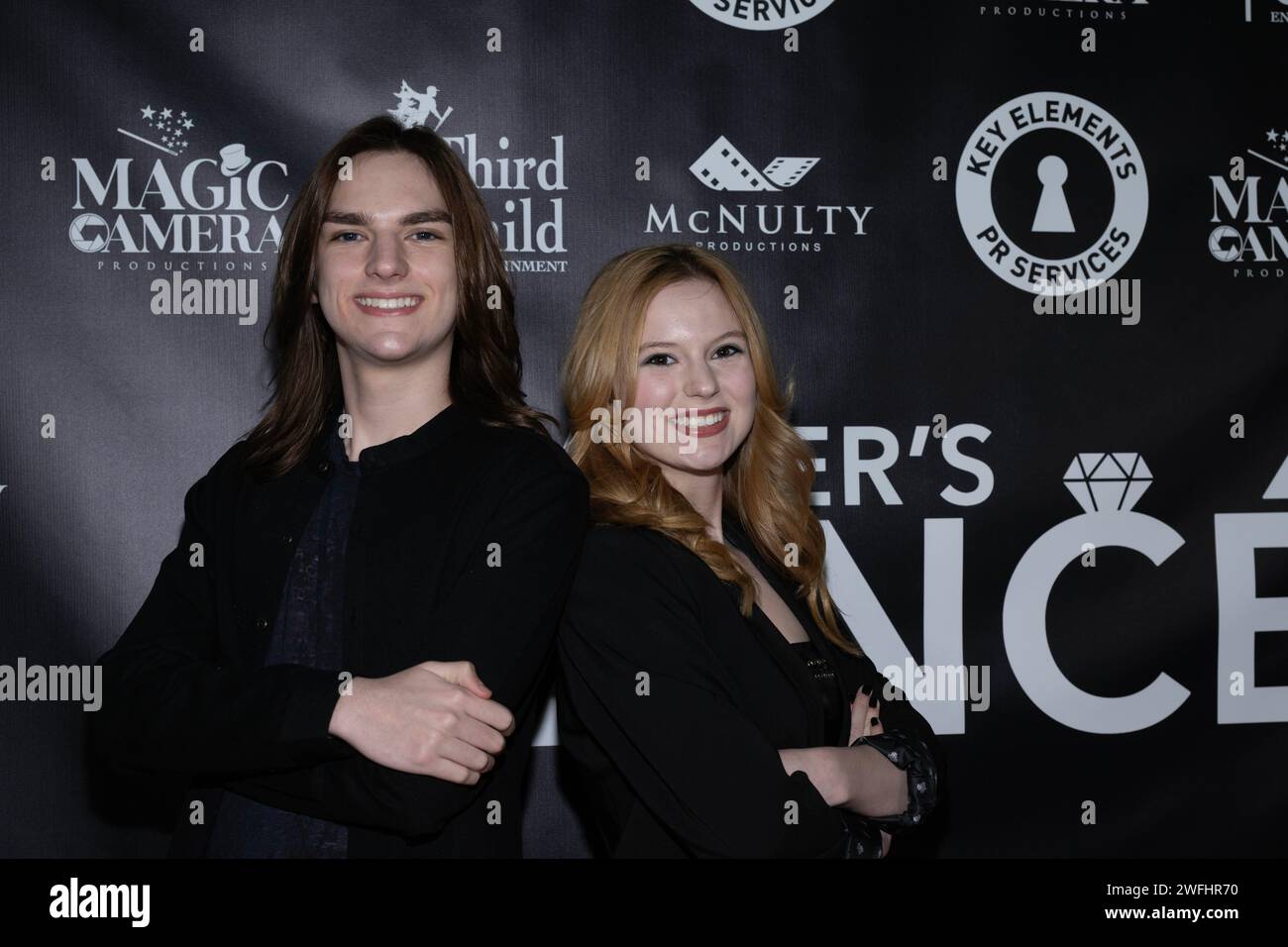 Glendale, USA. 30 gennaio 2024. Cantante/attori Luke Judy, Savannah Judy partecipa alla premiere di Los Angeles di "My Father's Fiance" al Look Cinema Glendale, Los Angeles, CA, 30 gennaio 2024 crediti: Eugene Powers/Alamy Live News Foto Stock