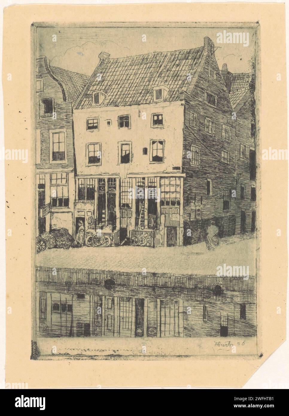 Case su un canale cittadino, Louis Hartz, 1879 - 1935 stampa di canali di incisione su carta, Waters (in città). alloggi urbani Foto Stock