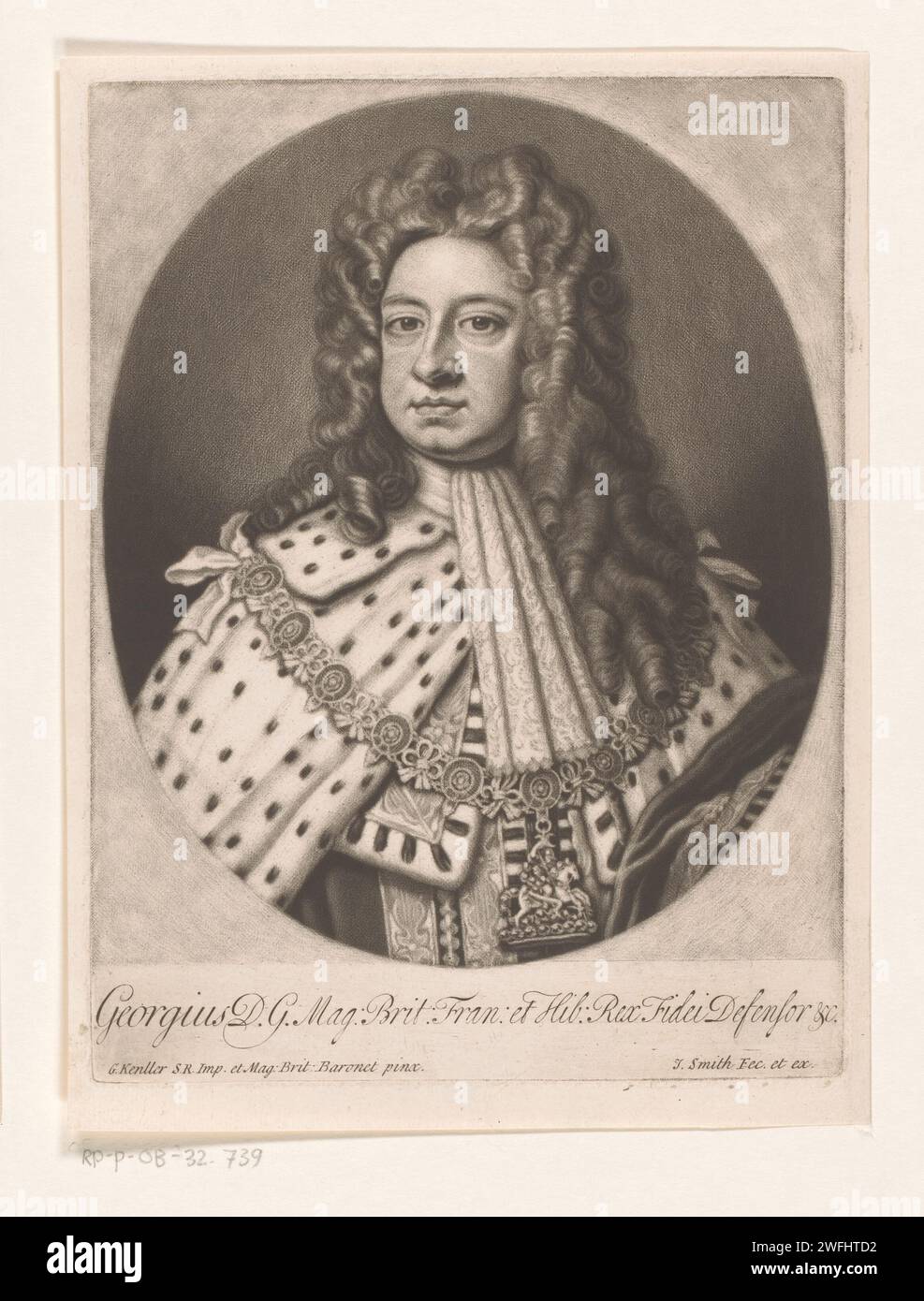 Ritratto di Giorgio i, re di Gran Bretagna e Irlanda, John Smith (Print Maker/ Publisher), dopo Gottfried Kneller, 1670 - 1742 Print paper Historical Persons. re Foto Stock