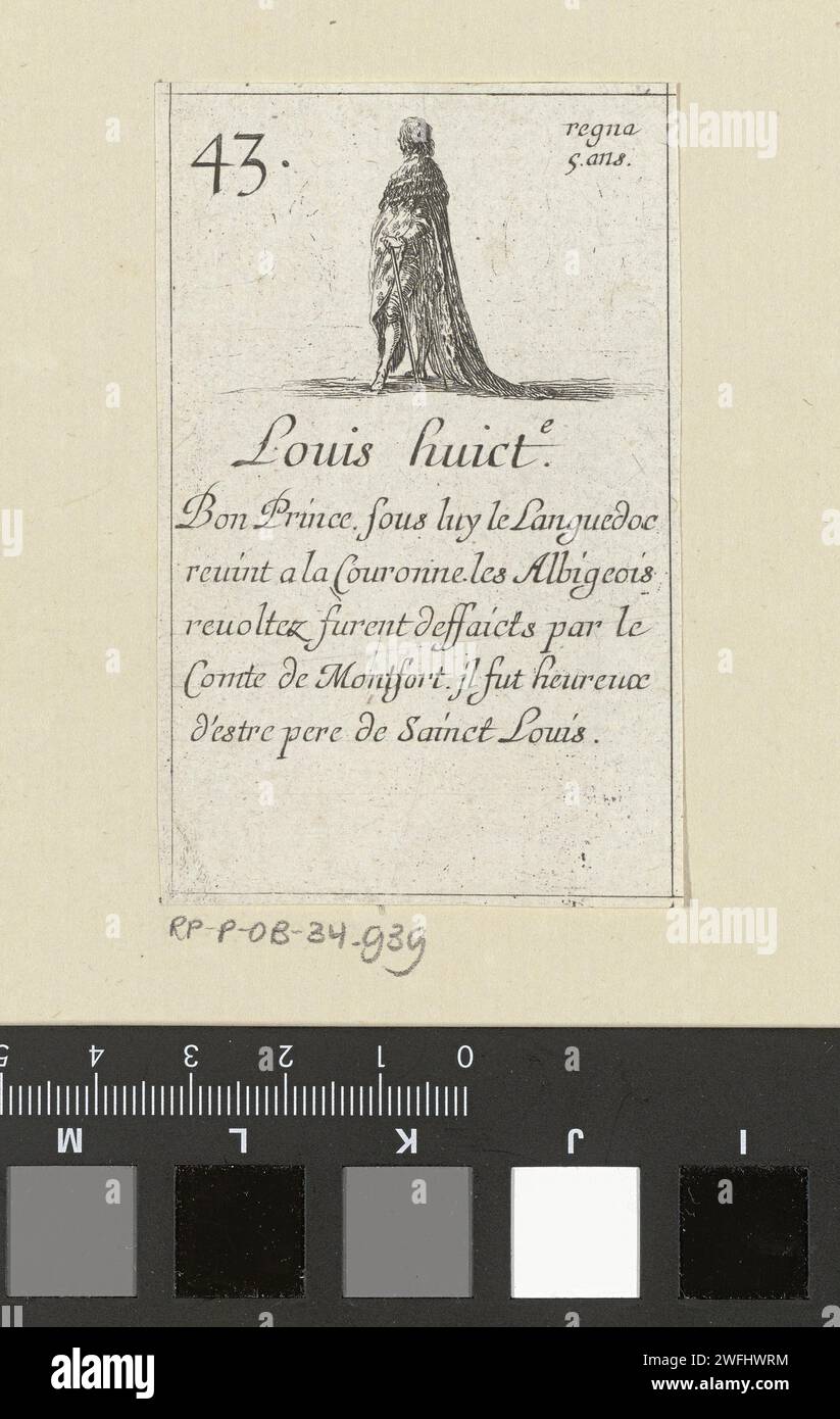 Lodewijk VIII, Stefano della bella, 1620 - 1664 stampa. Carte da gioco carte da gioco con una performance del re francese Luigi VIII Testo sotto lo spettacolo. Paris paper etching Ruler, sovrano Foto Stock