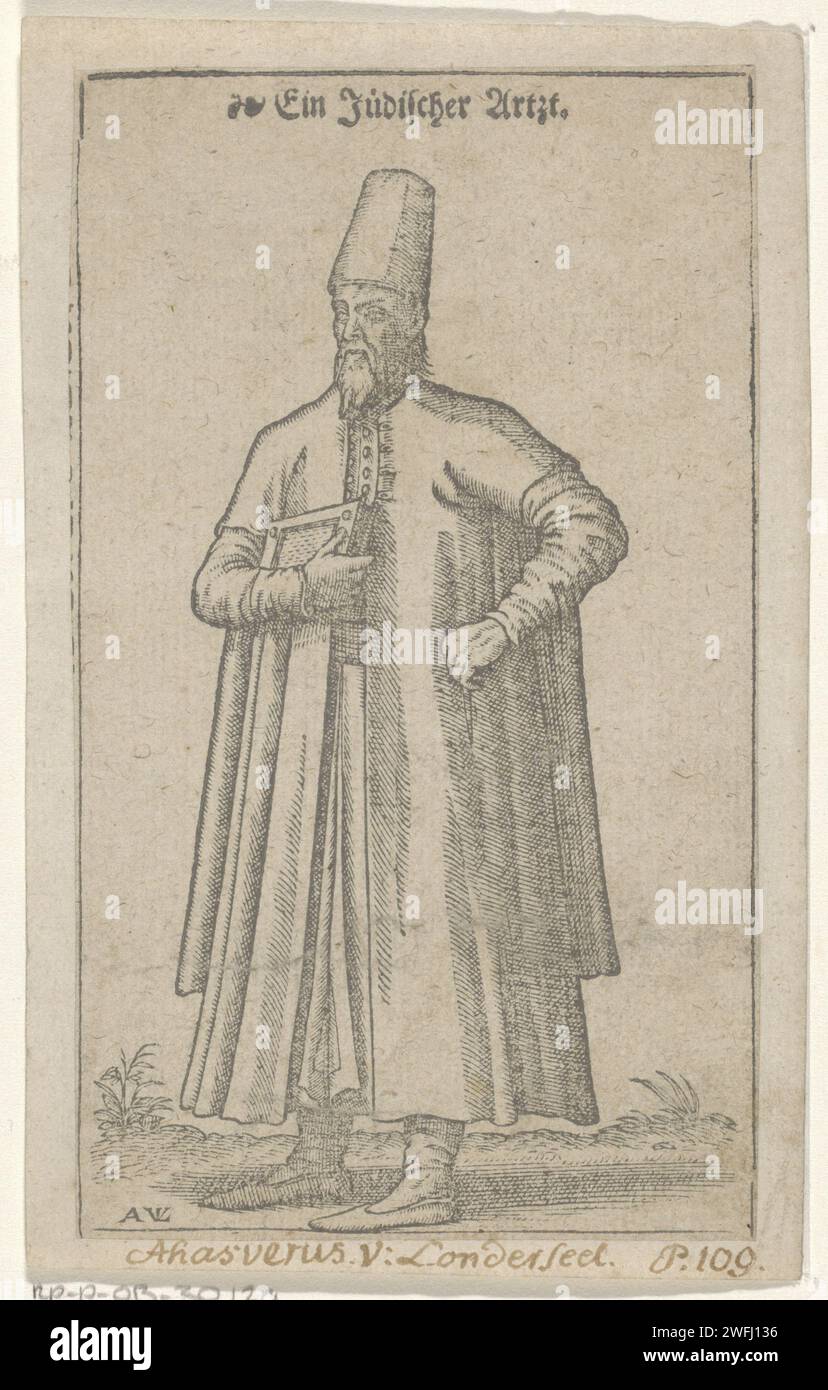 Jewish Arts, Antoni van Leest, dopo Pieter van der Borcht (i), 1576 stampa nel margine superiore una regola del testo tedesco. Carta da lettere di Anversa che stampa religione e cultura ebraiche. medico, dottore. Razze asiatiche e popoli: Turchi Impero Ottomano Foto Stock