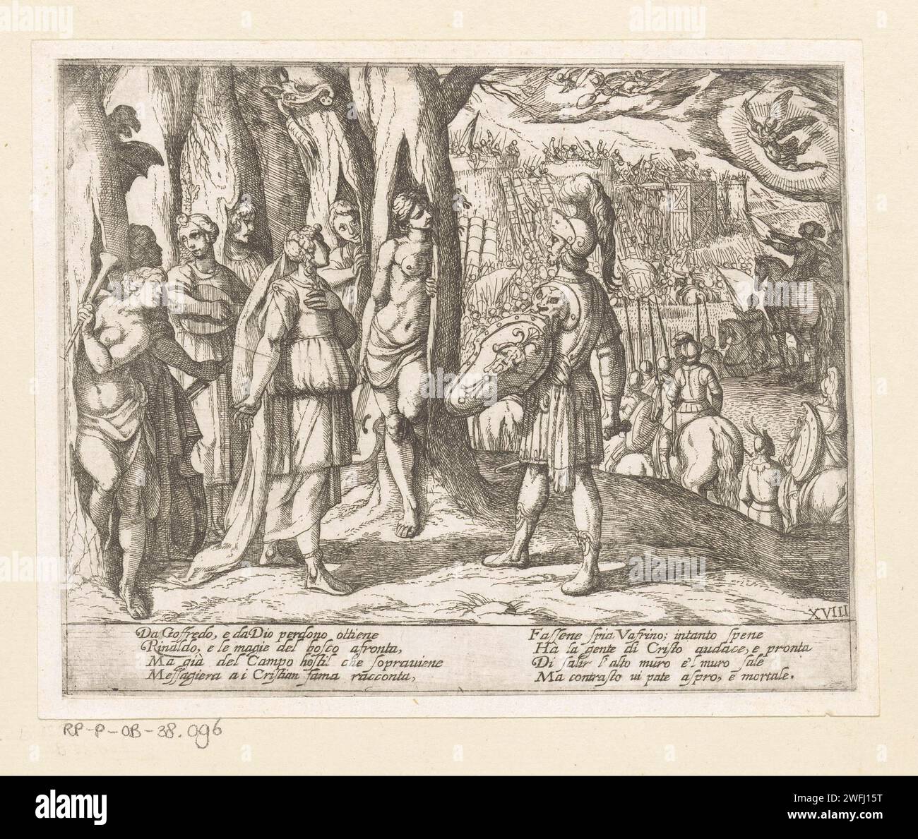 Illustrazione al canto XVIII di "Gerusalemme liberata" di tasso, Antonio tempesta, 1565 - 1630 stampa Rinaldo si erge nella foresta per sette ninfe con strumenti musicali. Una battaglia ha luogo in sottofondo. Michaël de Arcangelo e altri angeli fluttuano sopra gli eserciti in guerra. Versi italiani di tasso in due colonne in Submarge. Tipografia: Italyafter Own design di: ItalyVaticaanstadItaly incisione su carta (scene da) opere specifiche di letteratura: Tasso, Gerusalemme liberata. cavaliere. proselitismo militante: guerra religiosa, crociata, ecc... angeli. altri tipi di ninfe Foto Stock Illustrazione al canto XVIII di "Gerusalemme liberata" di tasso, Antonio tempesta, 1565 - 1630 stampa Rinaldo si erge nella foresta per sette ninfe con strumenti musicali. Una battaglia ha luogo in sottofondo. Michaël de Arcangelo e altri angeli fluttuano sopra gli eserciti in guerra. Versi italiani di tasso in due colonne in Submarge. Tipografia: Italyafter Own design di: ItalyVaticaanstadItaly incisione su carta (scene da) opere specifiche di letteratura: Tasso, Gerusalemme liberata. cavaliere. proselitismo militante: guerra religiosa, crociata, ecc... angeli. altri tipi di ninfe Foto Stock