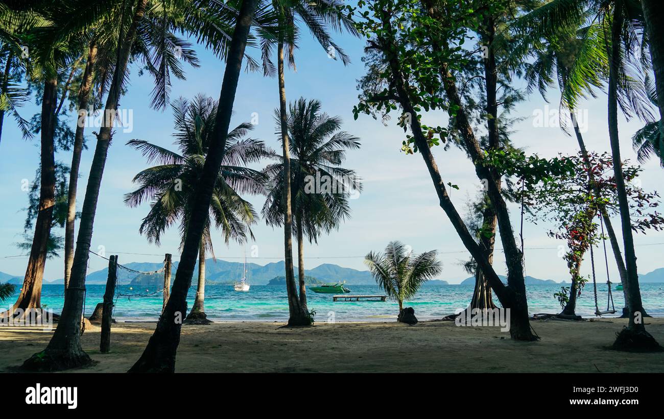 Koh Wai Island, Trat, Thailandia, è un'isola tropicale nei pressi di Koh Chang. Spiaggia tropicale. Spiaggia tropicale. Panorama di idilliaca spiaggia tropicale con palme Foto Stock