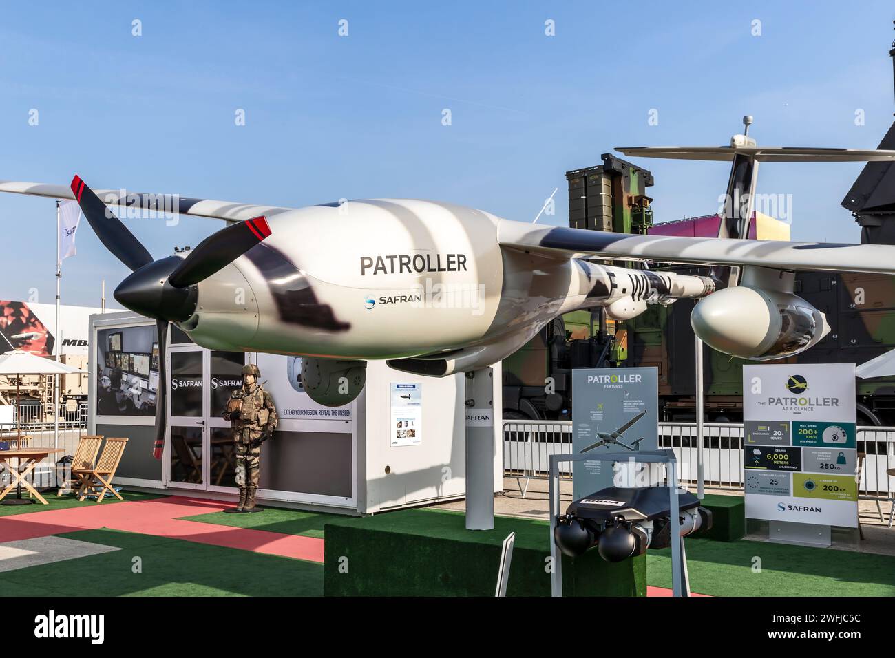 Safran Patroller, veicolo aereo senza equipaggio (UAV) a media altitudine e lunga durata, presentazione al Paris Air Show. Le Bourget, Francia - 22 giugno 2017 Foto Stock