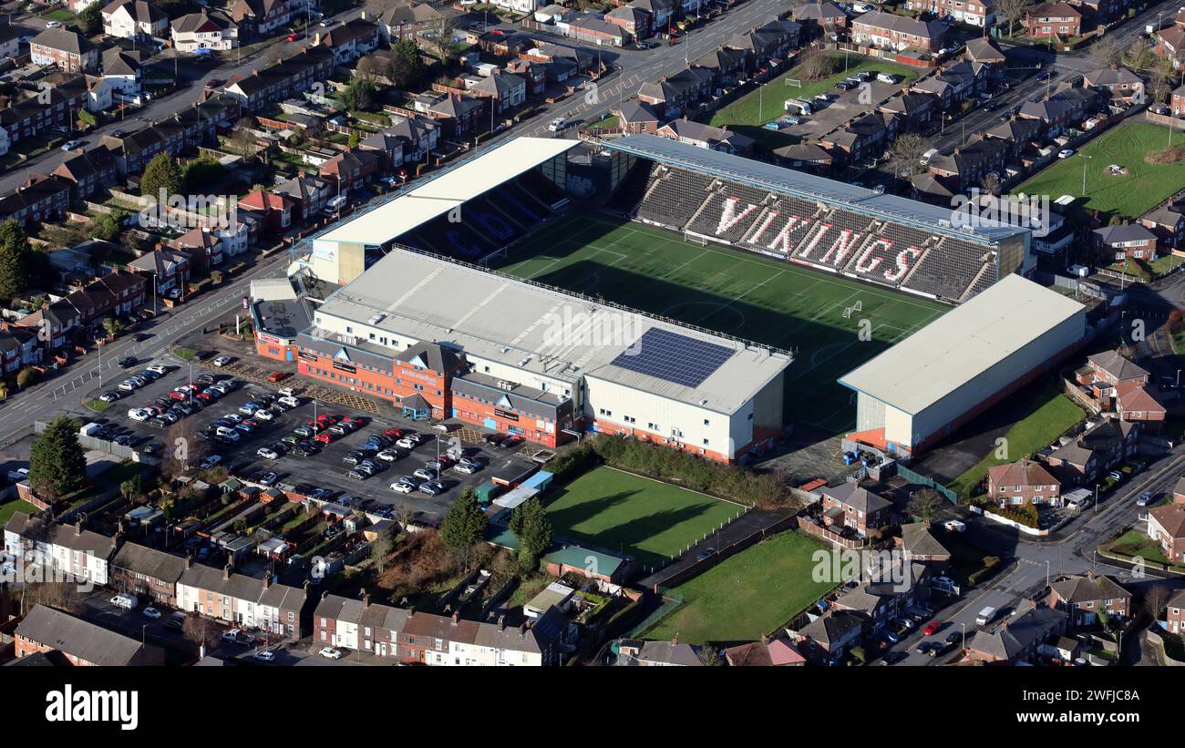 Vista aerea dello stadio DCBL del Widnes Vikings Rugby League Club Foto Stock