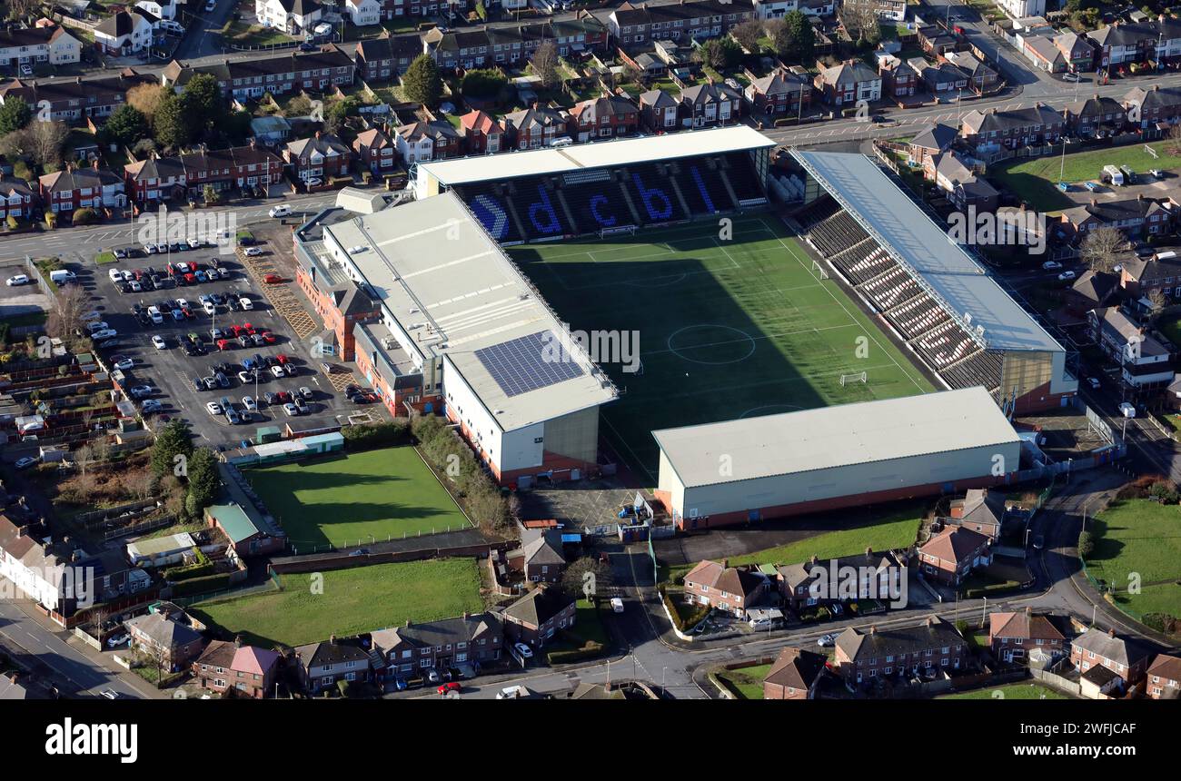 Vista aerea dello stadio DCBL del Widnes Vikings Rugby League Club Foto Stock