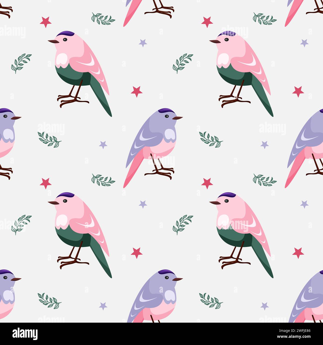 Modello stagionale senza cuciture con piccoli uccelli Illustrazione Vettoriale