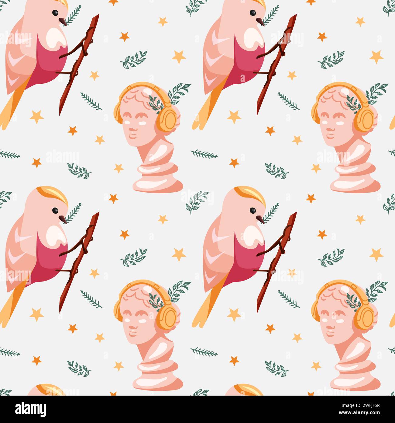 Modello stagionale senza cuciture con piccoli uccelli Illustrazione Vettoriale