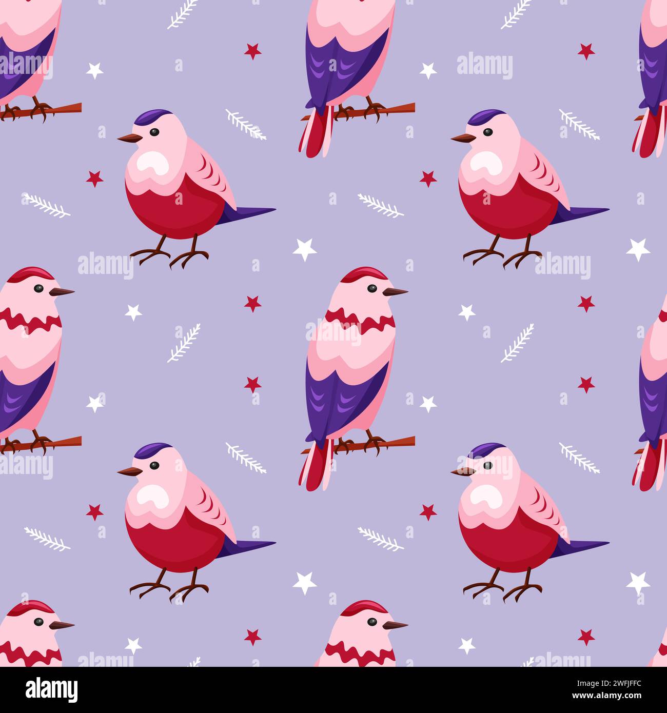 Modello stagionale senza cuciture con piccoli uccelli Illustrazione Vettoriale