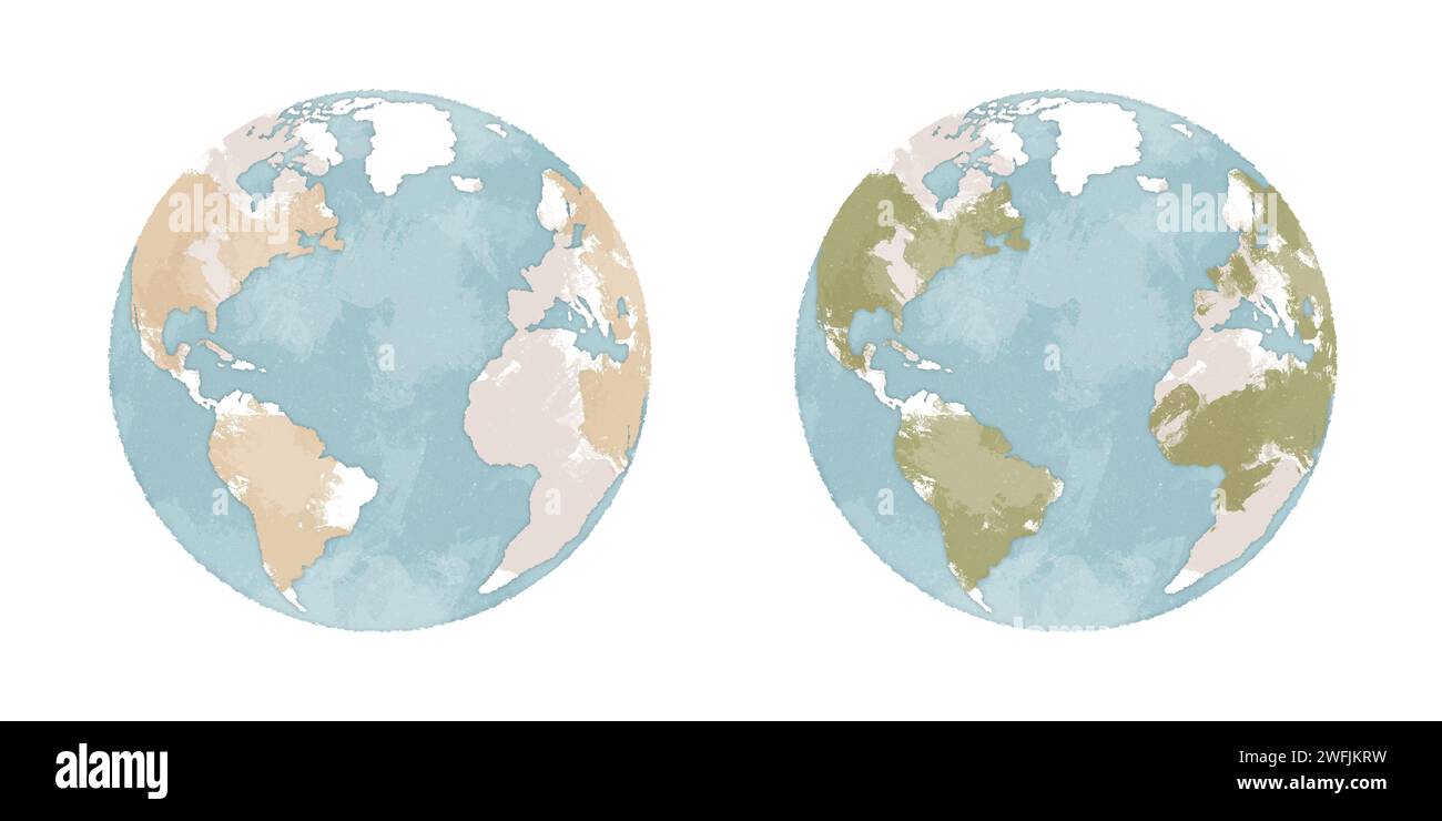 Illustrazione del globo disegnata a mano. Pianeta Terra. Concetto di cambiamento climatico. Arte del riscaldamento globale. Foto Stock