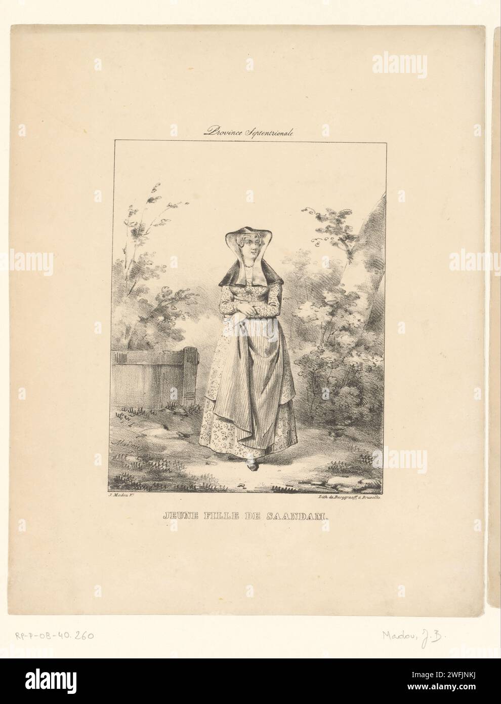 Donna di Zaandam, Jean Baptiste Madou, 1825 - 1835 stampa Bruxelles carta costume popolare, costume regionale. Donna adulta Zaandam Foto Stock