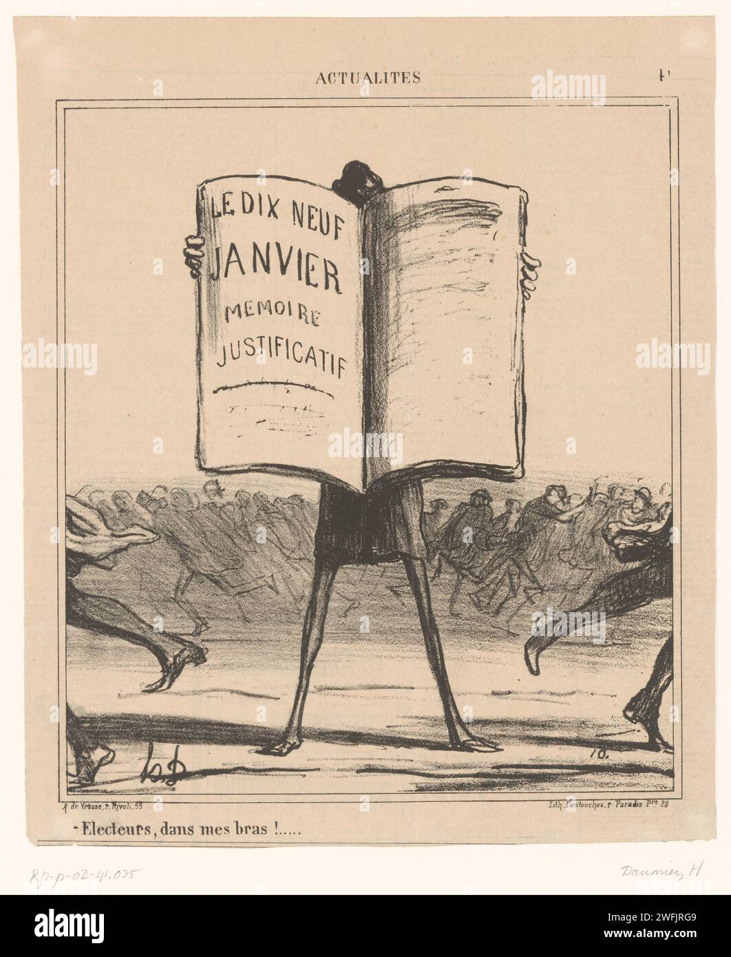 Caricatura del politico Émile Ollivier, Honoré Daumier, 1869 caricature di carta di Parigi (tipi umani). persone storiche. caricature politiche e satire Foto Stock