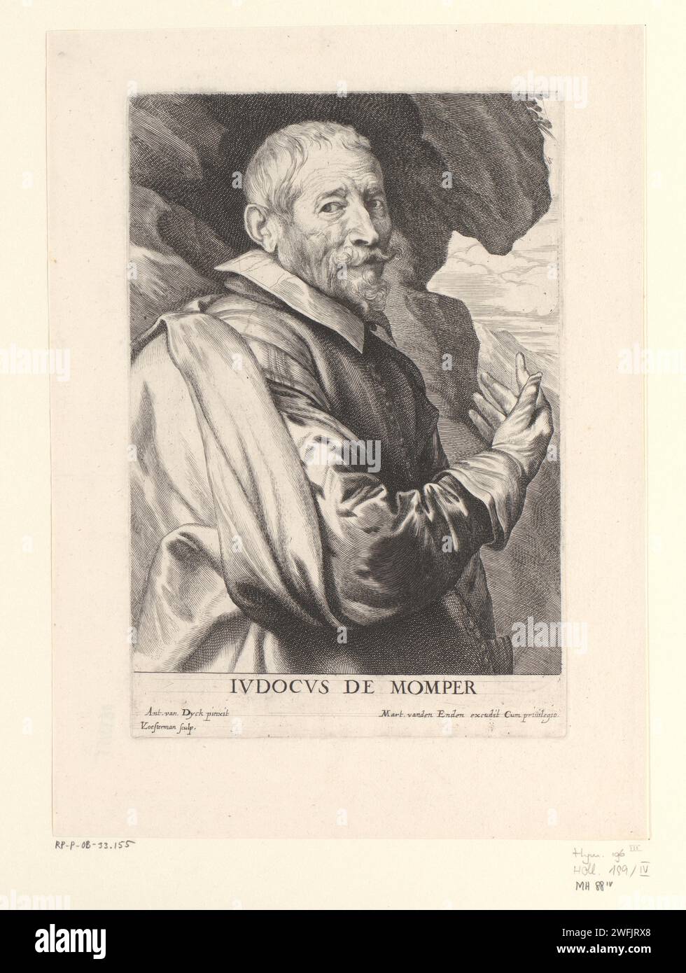 Ritratto di Joos de Momper II, Lucas Vorsterman (i), dopo Anthony Van Dyck, 1630 - 1646 stampa Ritratto del pittore di Anversa Joos de Momper (II). Incisione in carta Anversa Foto Stock