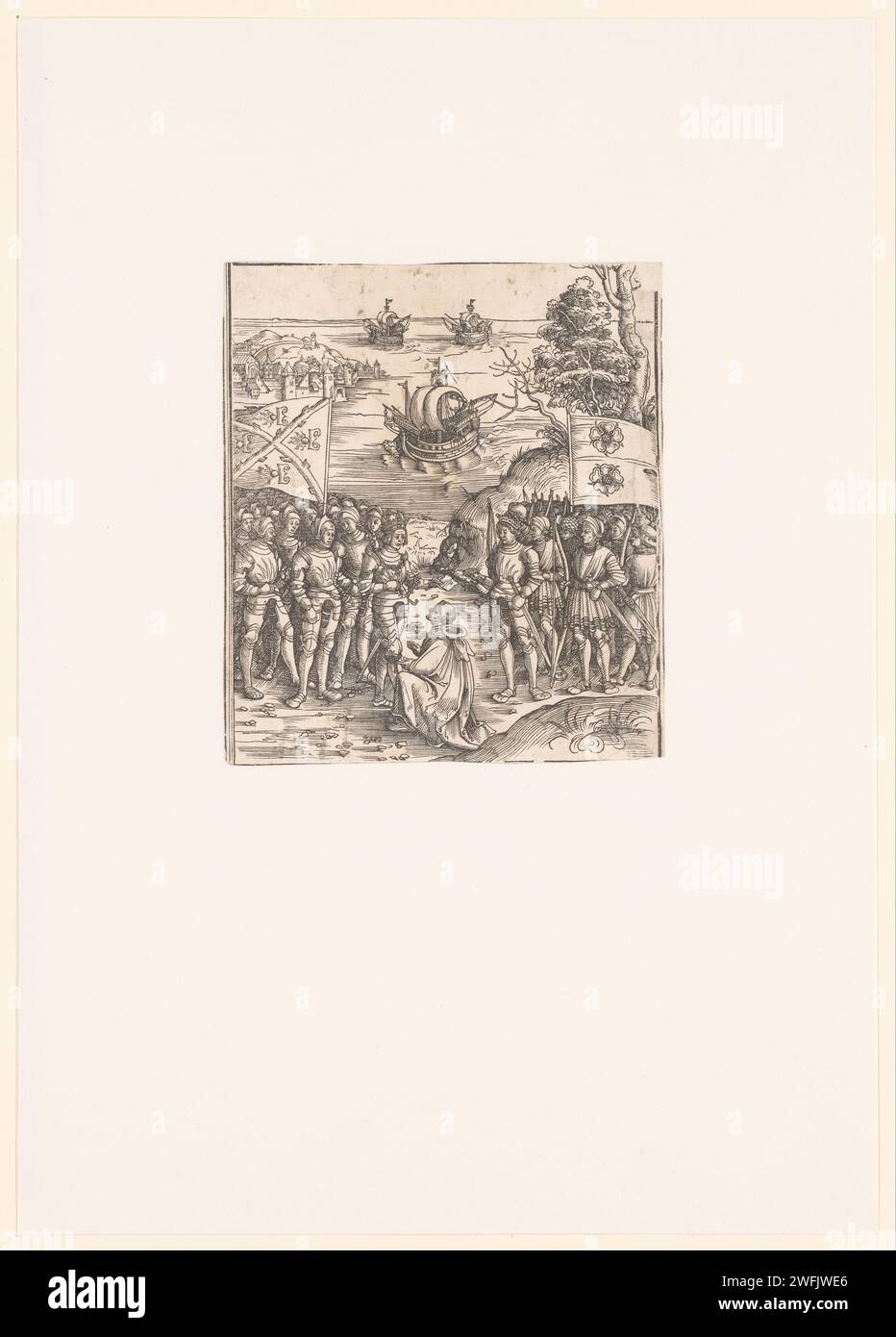 Massimiliano i d'Asburgo, imperatore del Sacro Romano Impero, conclude la pace con Enrico VII, re d'Inghilterra, anonimo, proclamazione della pace su carta stampata nel 1515 Foto Stock