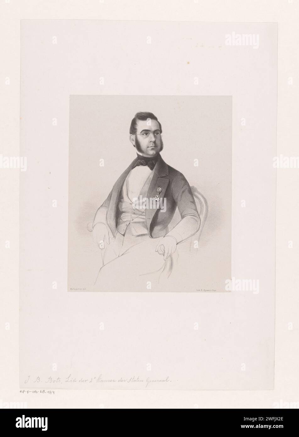 Ritratto di Johannes Baptista Bots, Johan Hendrik Hoffmeister, 1843 - 1874 tipografia: Netherlandsprinter: The Hague paper. persone storiche (+ ritratto lungo tre quarti) Foto Stock
