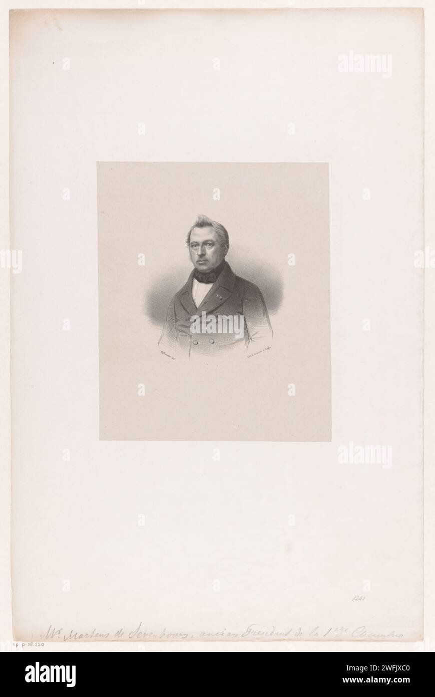 Ritratto di Jacob Constantijn Martens van Sevenhoven, Johan Hendrik Hoffmeister, dopo la stampa del 1853: Netherlandsprinter: The Hague paper. persone storiche (+ (ritratto completo) del busto) Foto Stock