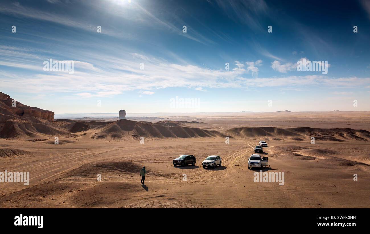 Il pollice di Giuda o pollice del diavolo è una formazione rocciosa nel deserto vicino a Riad, in Arabia Saudita. Foto Stock